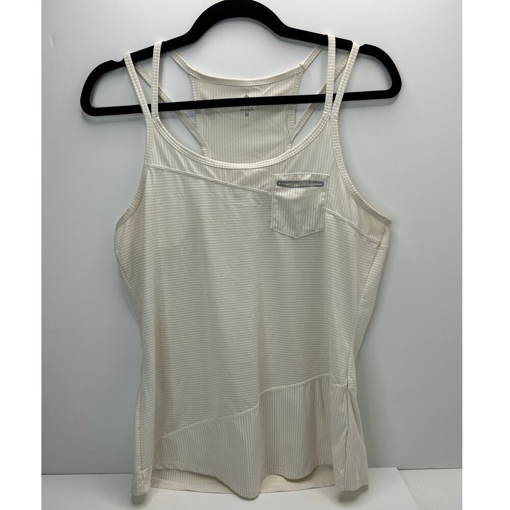 Athleta Speedsetter Tone on Tone Striped Athleisure Tank Top Ecru Women Medium